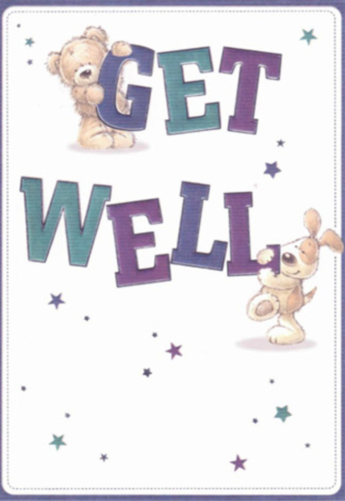 There's a quiet delight woven through this illustrated get well card, much like the subtle joy of finding wild blooms along the paths of Colliers Wood. At the centre, a charming bear-soft, round, and invitingly plush-rests with friendly intent above the word 'Get,' while a floppy-eared puppy, his fur illustrated in gentle strokes, gives playful support to the confident 'Well' beneath. The text, shaded in lush hues of purple and aqua, brings a vibrant yet calming energy, akin to a carefully chosen arrangement in our window. Stars drift across the card in gentle blues and violets, scattering wishes of recovery like petals floating on the Wandle. The overall effect is nurturing-comforting textures, expressive faces, and a backdrop as crisp and clean as fresh linen. I'm reminded of creating bouquets meant to lift spirits around Colliers Wood, where every detail matters and every welcoming gesture brings hope. This card and its gentle energy form the perfect companion for a thoughtful delivery to someone in need of cheer, seamlessly blending visual joy and heartfelt encouragement.